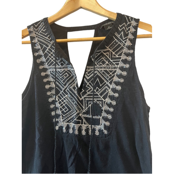 LUCKY BRAND Black Cotton Embellished Deep V Neck Sleeveless Casual Top M - Picture 2 of 8
